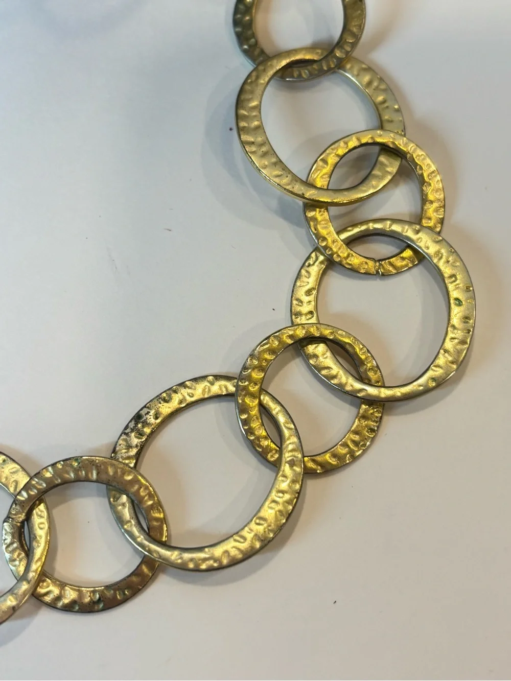 Vintage Kenneth Jay Lane 37” Hammered Gold Tone Circle Link Statement Necklace